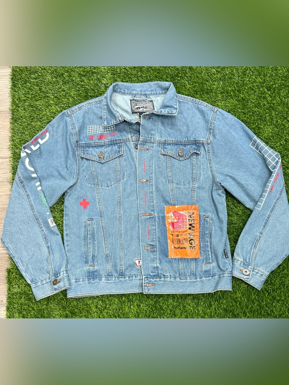 Brooklyn Cloth Men’s Blue Denim Jacket Size L Button Front Logo Patch Pockets